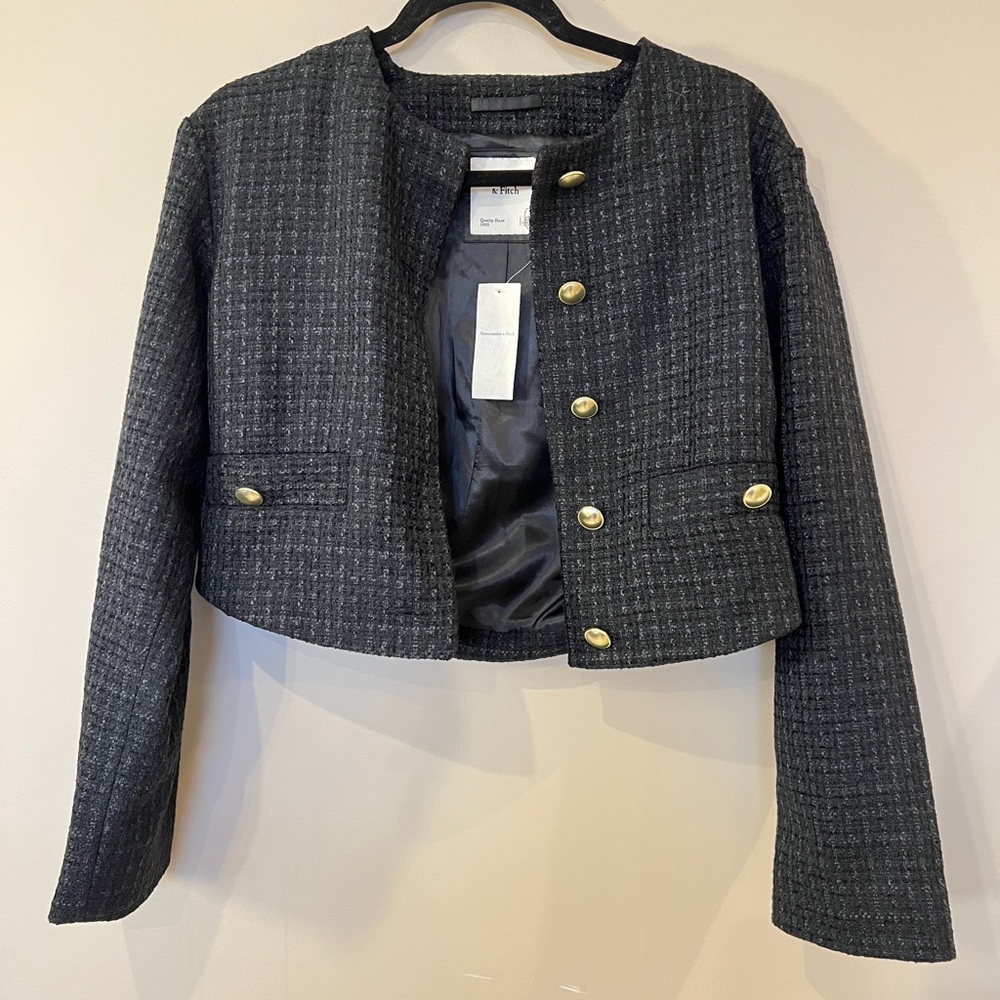 Abercrombie & Fitch Black Tweed Blazer with Gold Buttons
